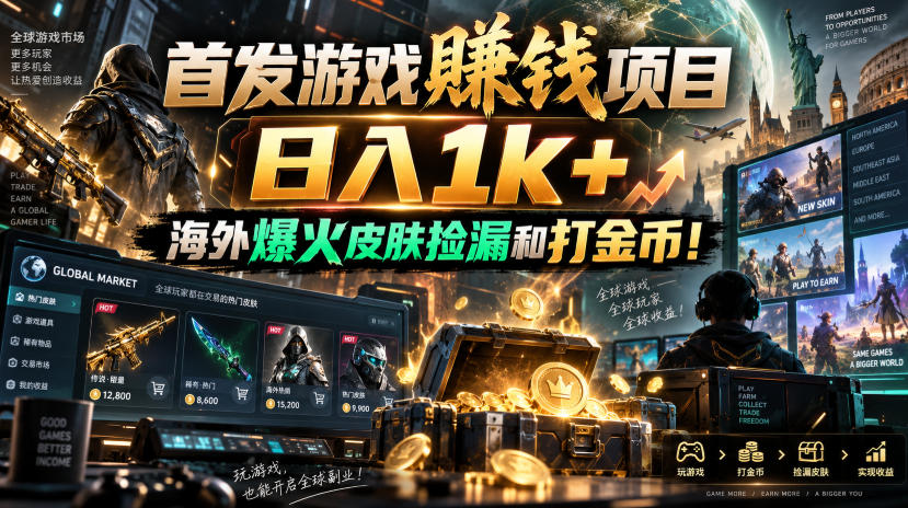 首发游戏賺钱项目，日入1k+，海外爆火皮肤捡漏和打金币！【揭秘】-赛德副业库
