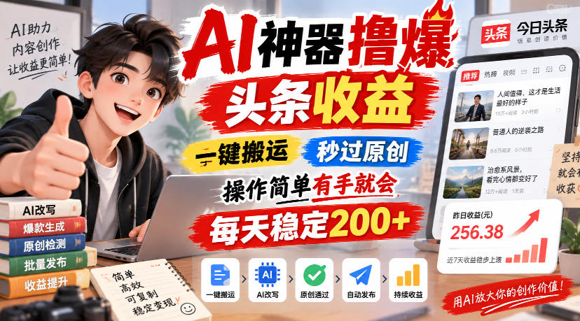 AI神器撸爆头条收益,一键搬运,秒过原创,操作简单有手就会,每天稳定200+【揭秘】-赛德副业库