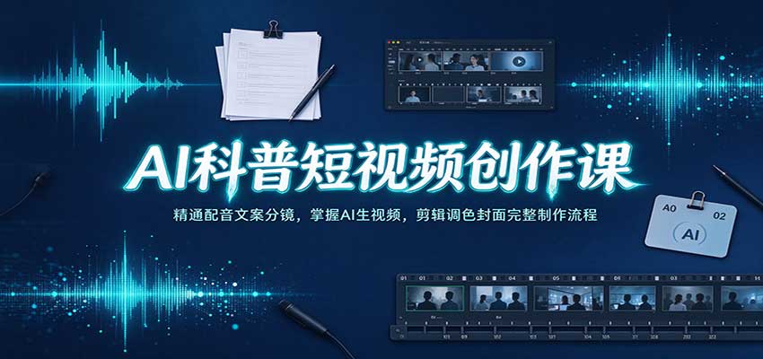 AI科普短视频创作课：精通配音文案分镜，掌握AI生视频，剪辑调色封面完整制作流程-赛德副业库