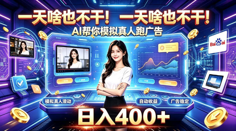 一天啥也不干！AI帮你模拟真人跑广告，稳定日入400+，实现真正被动变现【揭秘】-赛德副业库
