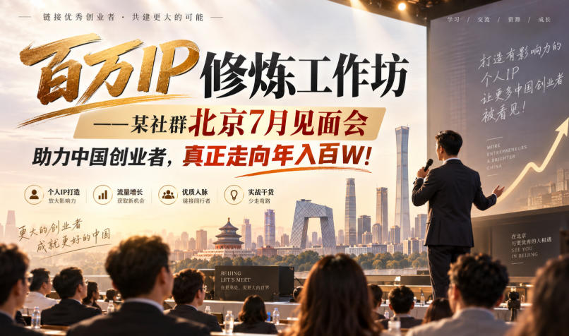 百万IP修炼工作坊——某社群北京7月见面会，助力中国创业者，真正走向年入百W!-赛德副业库