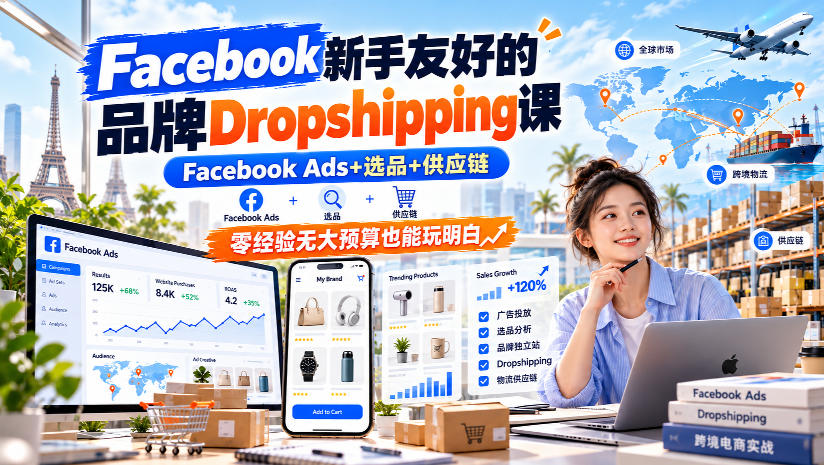 Facebook新手友好的品牌Dropshipping课,Facebook Ads+选品+供应链,零经验无大预算也能玩明白【原创双语字幕】-赛德副业库