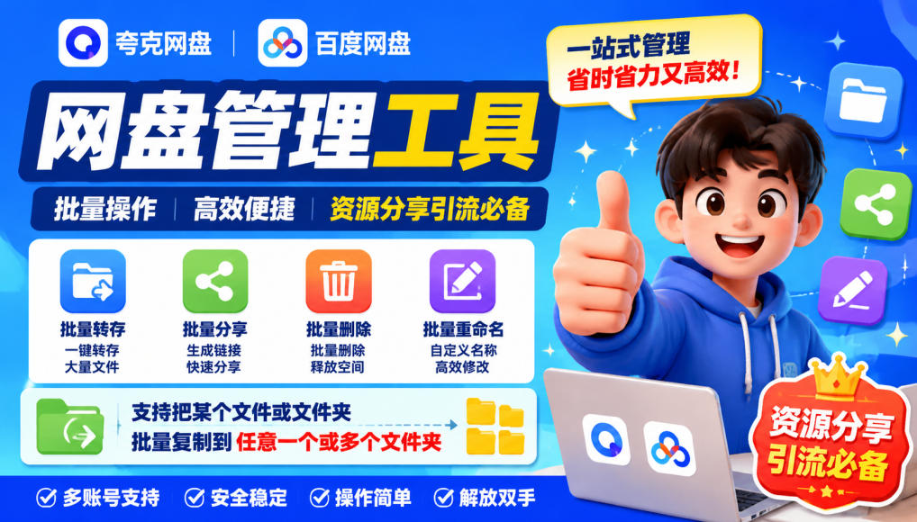 夸克网盘批量文件重命名,批量转存、批量分享、批量复制,内置AI功能-赛德副业库