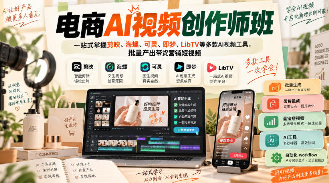 电商AI视频创作师班，一站式掌握剪映、海螺、可灵、即梦、LibTV等多款AI视频工具，批量产出带货营销短视频-赛德副业库