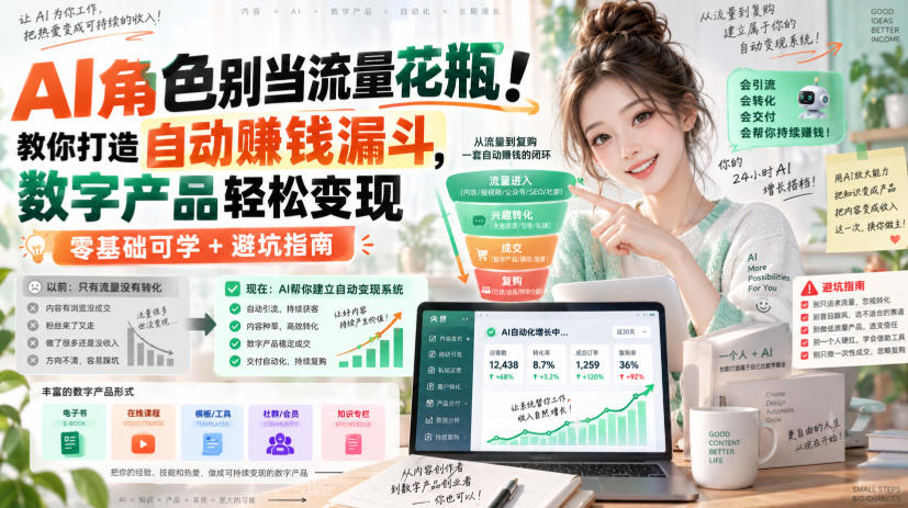 AI角色别当流量花瓶!教你打造自动賺钱漏斗,数字产品轻松变现(零基础可学+避坑指南)【原创双语字幕】-赛德副业库