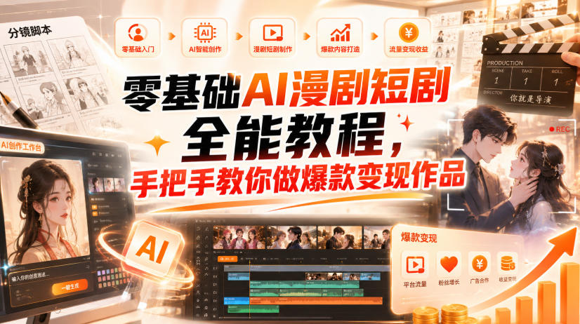 零基础AI漫剧短剧全能教程,从AI智能体搭建、文案脚本分镜、多平台AI生视频、剪映精修,覆盖全题材创作,手把手教你做爆款变现作品-赛德副业库