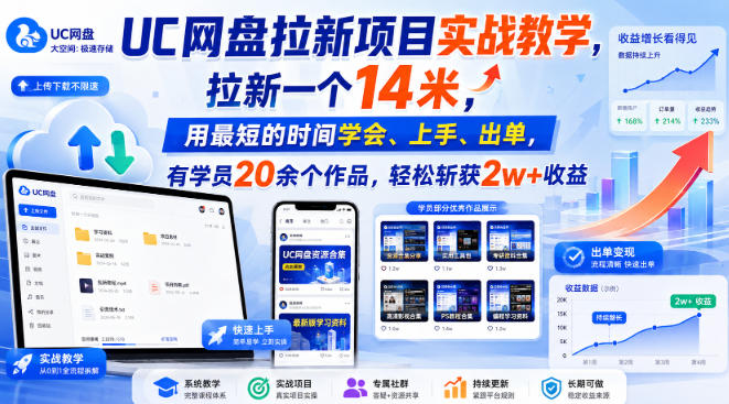 UC网盘拉新项目实战教学,拉新一个14米,用最短的时间学会、上手、出单,有学员20余个作品,轻松斩获2w+收益-赛德副业库
