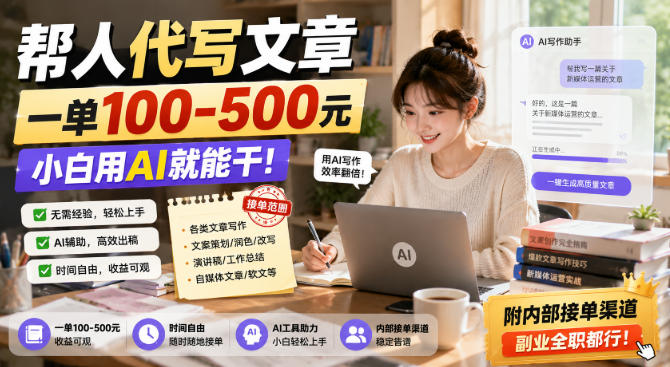 帮人代写文章,一单100-500,小白用AI就能干,附内部接单渠道,副业全职都行【揭秘】-赛德副业库