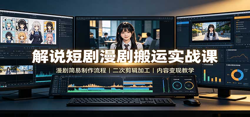 解说短剧漫剧搬运实战课：漫剧简易制作流程，二次剪辑加工，内容变现教学-赛德副业库