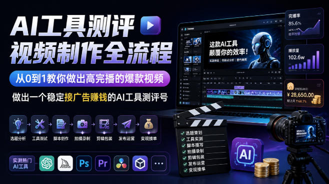 AI工具测评视频制作全流程,从0到1教你做出高完播的爆款视频,做出一个稳定接广告賺钱的AI工具测评号-赛德副业库