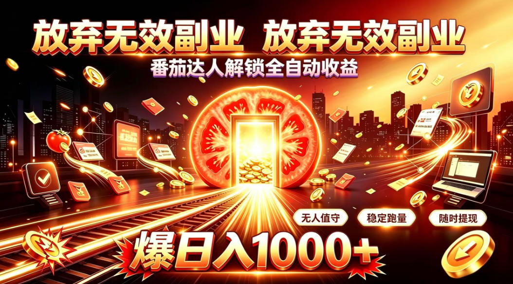 放弃无效副业,番茄达人解锁全自动收益,日入1k+,门槛最低的线上轻资产项目【揭秘】-赛德副业库