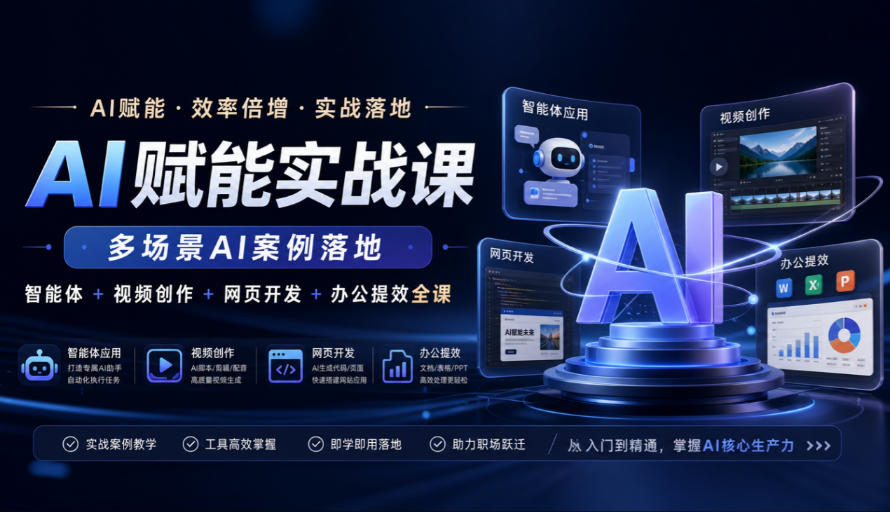 AI赋能实战课，多场景AI案例落地，智能体+视频创作+网页开发+办公提效全课-赛德副业库