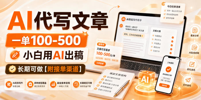 AI代写文章,一单100-500,小白用AI出稿,长期可做【附接单渠道】【揭秘】-赛德副业库