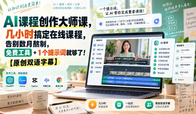 AI课程创作大师课,几小时搞定在线课程,告别数月熬制,免费工具+1个提示词就够了!【原创双语字幕】-赛德副业库