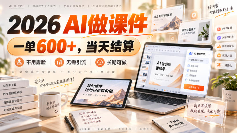 2026 AI做课件，一单600+，当天结算，不用露脸，无需引流，长期可做【揭秘】-赛德副业库
