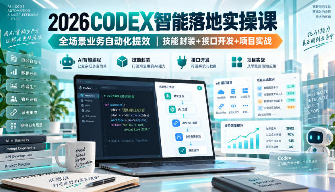 2026Codex智能落地实操课,全场景业务自动化提效,技能封装+接口开发+项目实战-赛德副业库