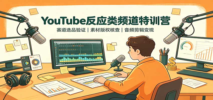 YouTube反应类频道特训营：赛道选品验证，素材版权核查，音频剪辑变现-赛德副业库