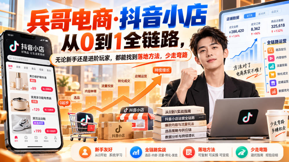 【无水印】兵哥电商·抖音小店从0到1全链路,无论新手还是进阶玩家,都能找到落地方法,少走弯路(更新9月)-赛德副业库