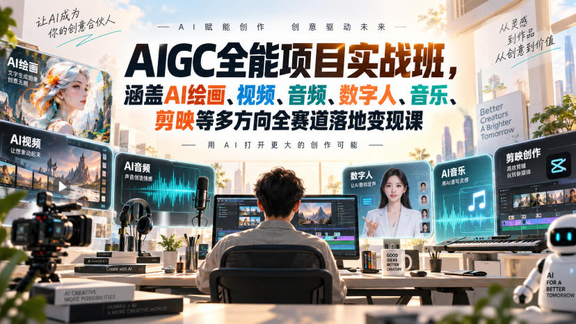 AIGC全能项目实战班,涵盖AI绘画、视频、音频、数字人、音乐、剪映等多方向全赛道落地变现课-赛德副业库