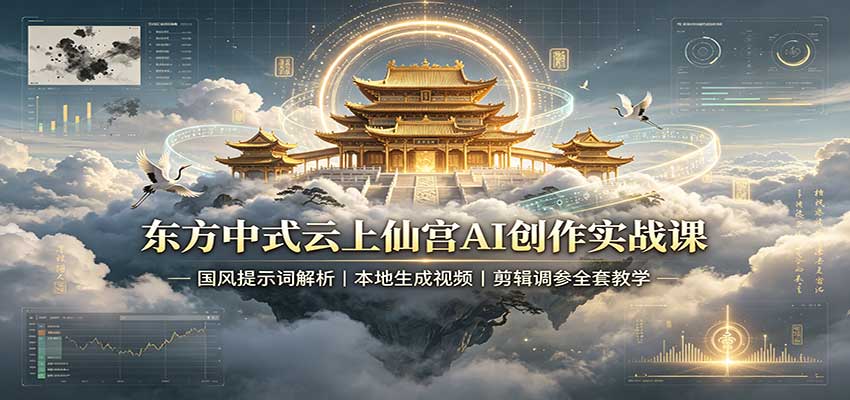 东方中式云上仙宫AI创作实战课:国风提示词解析,本地生成视频,剪辑调参全套教学-赛德副业库