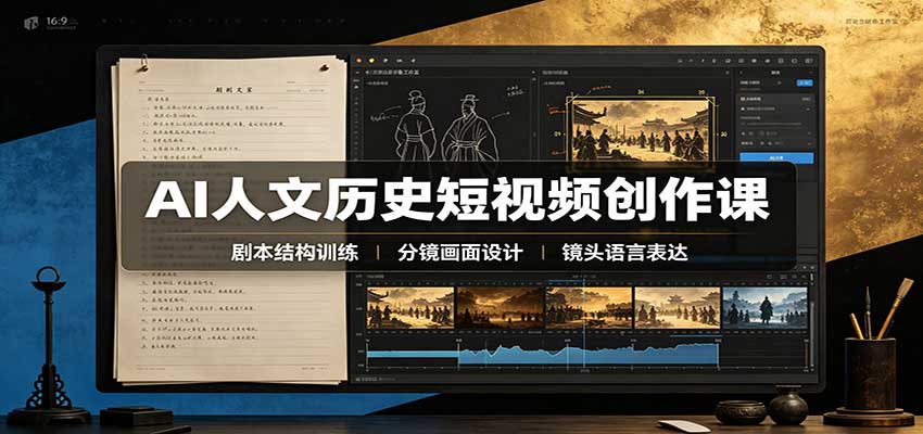AI人文历史短视频创作课:赛道对标、剧本分镜制图,掌握视频完整产出流程-赛德副业库
