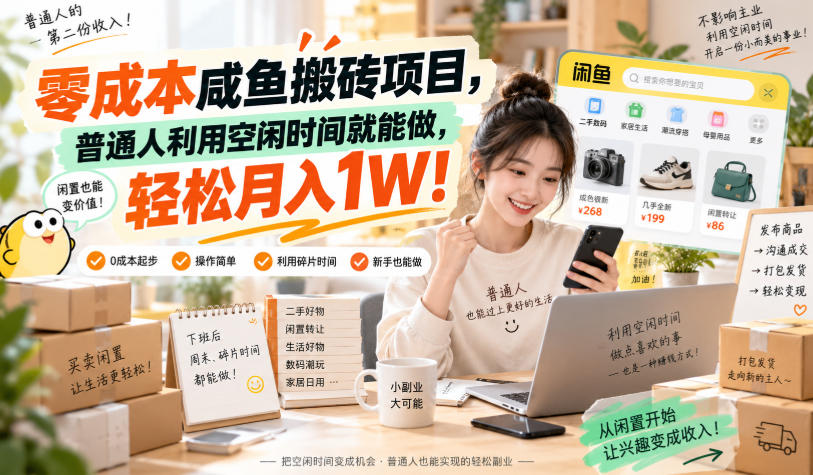 零成本咸鱼搬砖项目,普通人利用空闲时间就能做,轻松月入1W!【揭秘】-赛德副业库