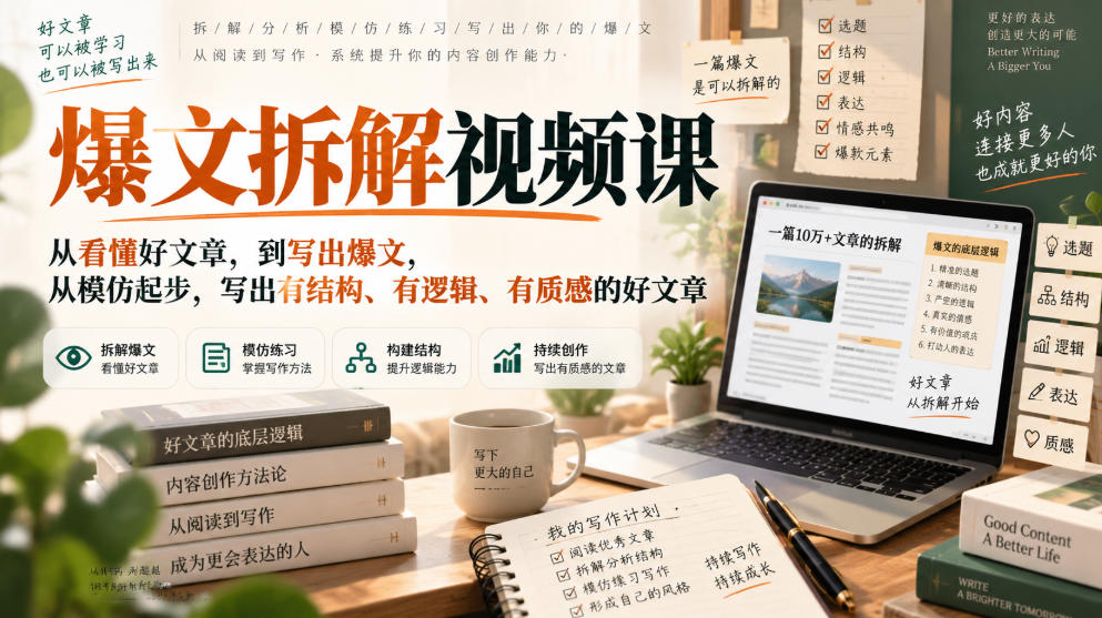 爆文拆解视频课，从看懂好文章，到写出爆文，从模仿起步，写出有结构、有逻辑、有质感的好文章-赛德副业库