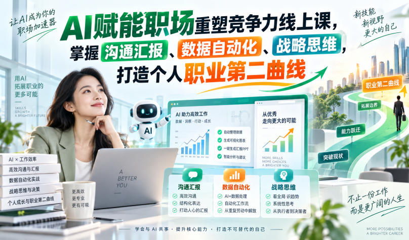AI赋能职场重塑竞争力线上课,掌握沟通汇报、数据自动化、战略思维,打造个人职业第二曲线-赛德副业库