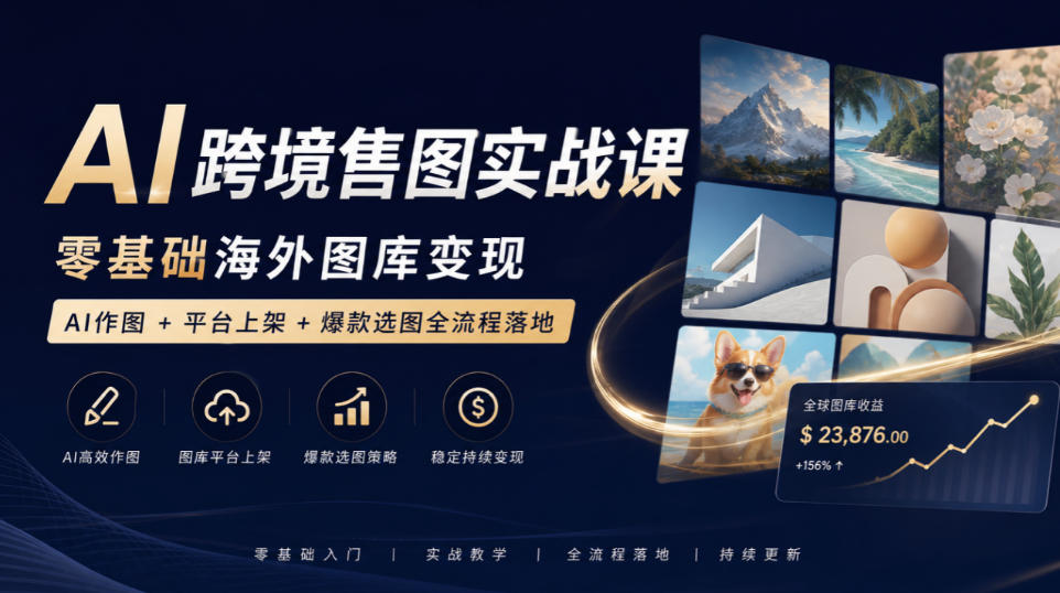 AI跨境售图实战课，零基础海外图库变现，AI作图+平台上架+爆款选图全流程落地-赛德副业库