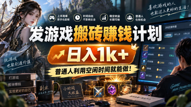 首发游戏搬砖賺钱计划,日入1k+,普通人利用空闲时间就能做!【揭秘】-赛德副业库