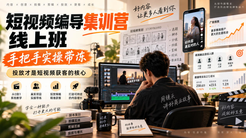 短视频编导集训营线上班，手把手实操带冻，投放才是短视频获客的核心-赛德副业库