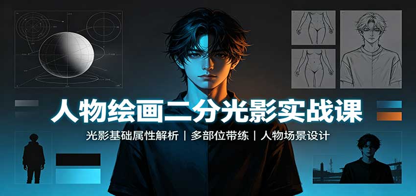 人物绘画二分光影实战课:光影基础属性解析,多部位带练,人物场景设计-赛德副业库