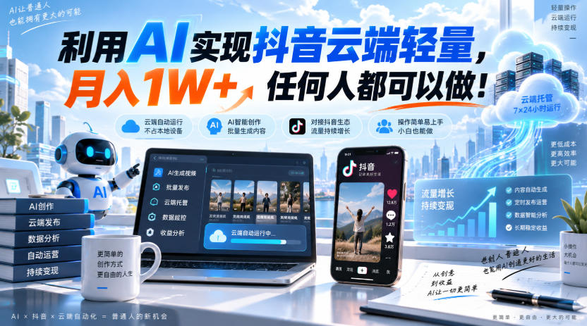 利用AI实现抖音云端轻量,月入1W+,任何人都可以做!【揭秘】-赛德副业库