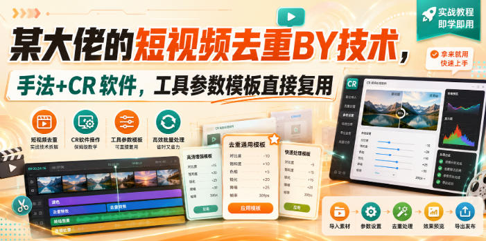 某大佬的短视频去重搬运技术,手法+CR软件,工具参数模板直接复用-赛德副业库