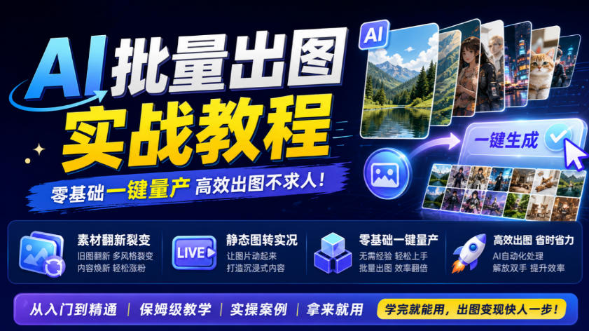 AI批量出图实战教程,素材翻新裂变,静态图转实况,零基础一键量产-赛德副业库
