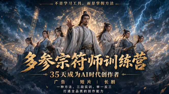 多参宗符师训练营，35天成为AI时代创作者，广告|短片|长剧，一种方法，三段实训，举一反三，打通全品类的创作能力-赛德副业库
