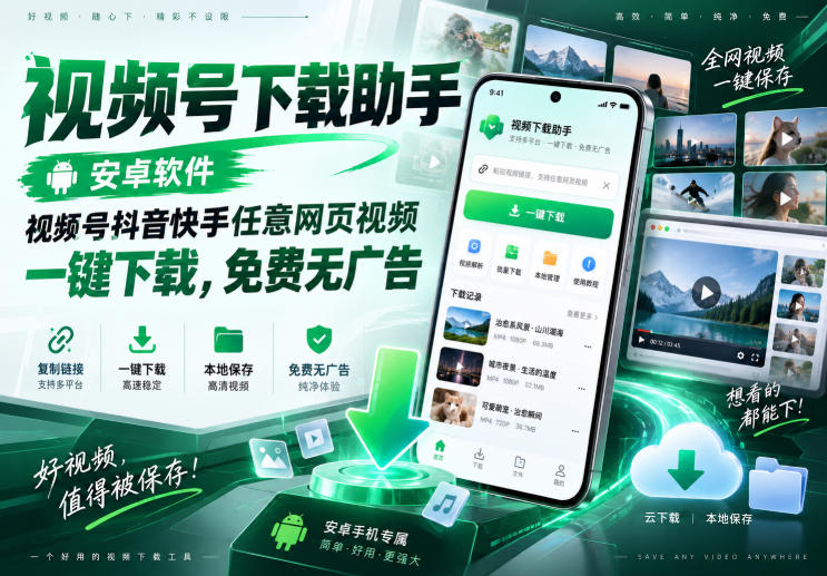 视频号下载助手，安卓软件，视频号抖音快手任意网页视频，一键下载，免费无广告-赛德副业库