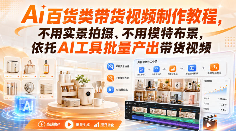 Ai百货类带货视频制作教程,不用实景拍摄、不用模特布景,依托AI工具批量产出带货视频-赛德副业库