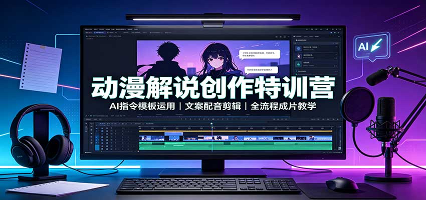 动漫解说创作特训营:AI指令模板运用,文案配音剪辑,全流程成片教学-赛德副业库