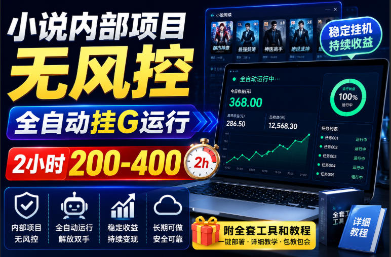 小说内部项目无风控,全自动挂G运行,2小时200-400,附全套工具和教程【揭秘】-赛德副业库