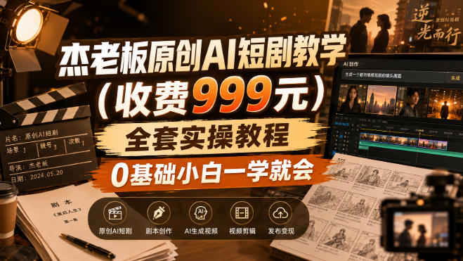 杰老板原创AI短剧教学(收费999元),全套实操教程,0基础小白一学就会,非搬运技术-赛德副业库