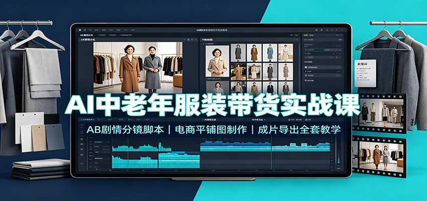 AI中老年服装带货实战课:AB剧情分镜脚本,电商平铺图制作,成片导出全套教学-赛德副业库