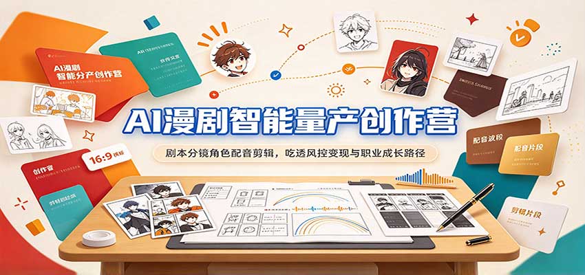AI漫剧智能量产创作营:剧本分镜角色配音剪辑,吃透风控变现与职业成长路径-赛德副业库