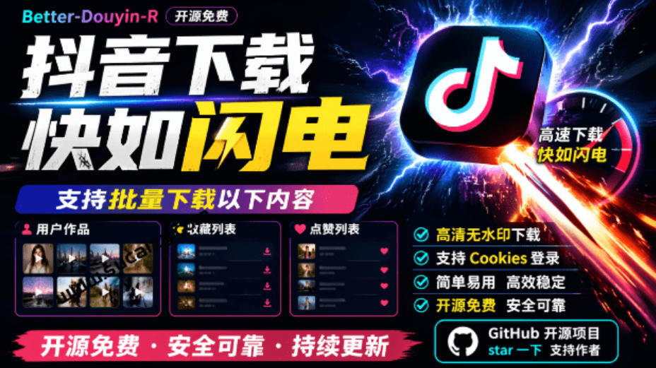 超级好用！抖音视频下载神器，支持批量下载用户作品收藏列表和点赞列表，开源完全免费Better-douyin-R-赛德副业库