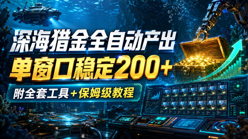 深海猎金全自动产出，单窗口稳定200+，附全套工具+保姆级教程【揭秘】-赛德副业库