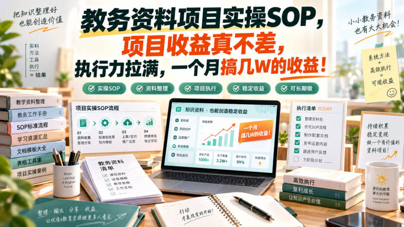 教务资料项目实操SOP，项目收益真不差，执行力拉满，一个月搞几W的收益-赛德副业库
