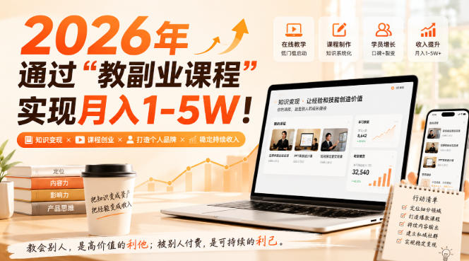 2026年通过“教副业课程”实现月入1-5W!毫无保留的全部教给你,长期稳定【揭秘】-赛德副业库