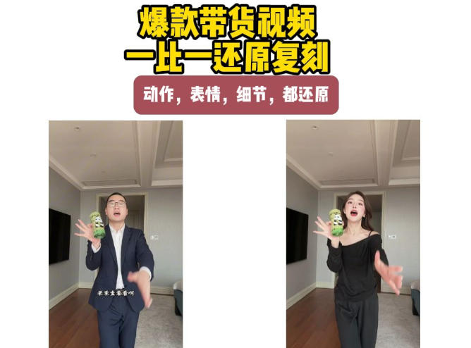AI带货视频复刻,一比一还原加二创,动作,表情,细节,都还原,新手也能直接套用-赛德副业库