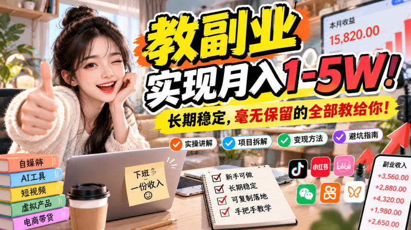 “教副业”实现月入1-5W！长期稳定，毫无保留的全部教给你！【揭秘】-赛德副业库