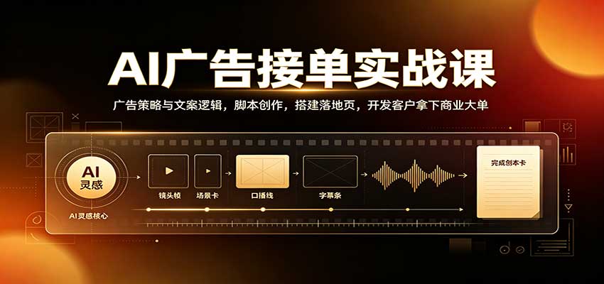AI广告接单实战:广告策略与文案逻辑,脚本创作,搭建落地页,开发客户拿下商业大单-赛德副业库
